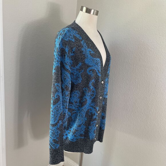 JM Collection Womens Plus 4X Metallic Threaded Cardigan Sweater Blue Black - Picture 5 of 13